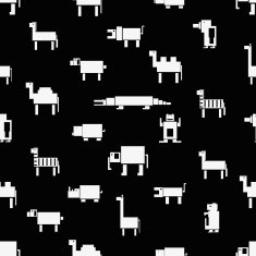 black and white square digital simple retro animals pattern eps10
