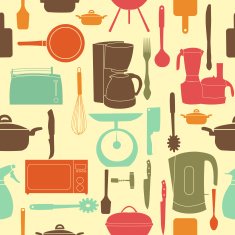 Seamless pattern of kitchen tools for cooking