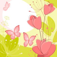 postcard with roses and butterflies