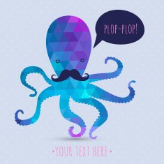 postcard with cute octopus hipster card mustashes N2