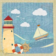 Vintage postcard with a yacht N2