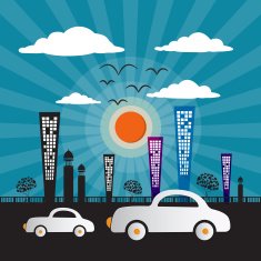 Vector City with Buildings Cars Trees