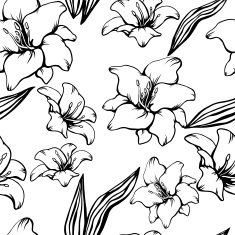 Seamless pattern with lilies in black and white