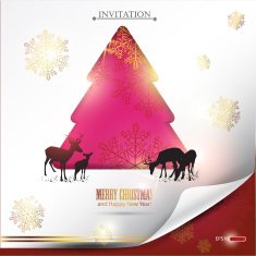 Elegant winter background with Christmas tree and deers