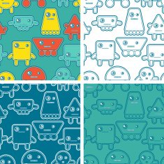 Cartoon robots seamless patterns N2