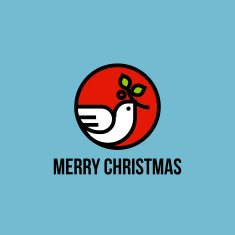 Christmas dove of peace with holly branch flat line icon