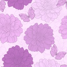 seamless pattern with flowers chrysanthemums leaves and butterflies Lilac colors N2