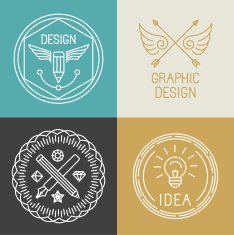 Vector graphic designer badges and logos in trendy linear style