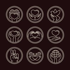 Vector love and care round emblems in linear style