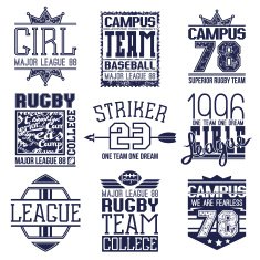 Rugby and baseball team college emblems