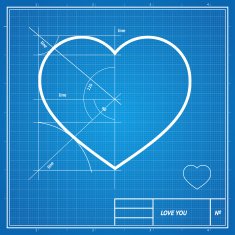 Vector Holiday Card Heart on blueprint paper N2