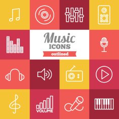 Set of flat outlined music icons