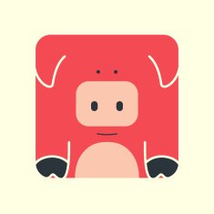 Flat square icon of a cute pig