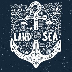 Hand drawn vintage label with an anchor on grunge background