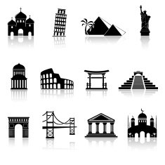 Icons set landmarks and cultures