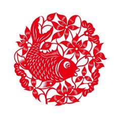 Fish with lotus(Chinese traditional paper-cut art)