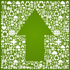 Up arrow symbol over green icons background