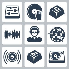 Vector isolated dj and music icons set