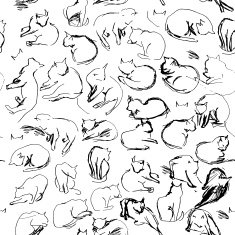 Freehand sketch seamless patern with black cats white background vector N2