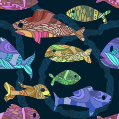 seamless pattern with ornated fishes N2