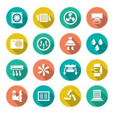Set flat icons of ventilation and conditioning