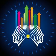 Thoughts and options head with upward arrows