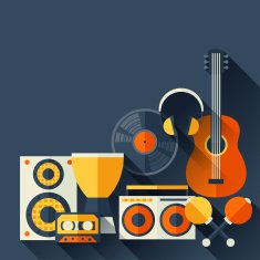 Background with musical instruments in flat design style N4