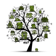Art tree with green houses sketch for your design N2