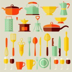 Vector kitchen equipment flat icons set
