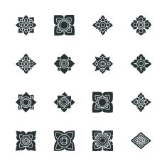 Thai Motifs Flowers Silhouette Icons N3