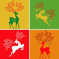 Set of Decorative Xmas Cards with Deers