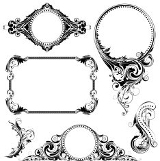 Collection of retro black floral circles and elements design N2