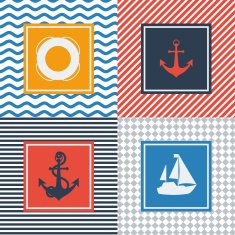 Set of cards with nautical symbols in flat design style