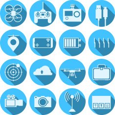 Flat vector icons for quadrocopter set