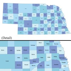 Nebraska state - county map