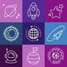 Vector cosmic signs and line icons N2