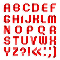 Alphabet folded of colored paper - Red letters