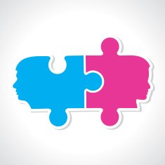 Male and female face with puzzle pieces
