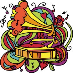 Colorful music background with the gramophone