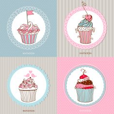 Vector collection of decorative hand drawn sweet cupcakes cards N2