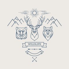 Wild animals Flat line illustration N6