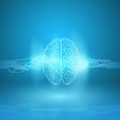 Digital brain on blue background N8