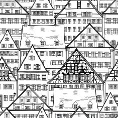 Old European street Houses seamless pattern hand drawing vector illustration N2