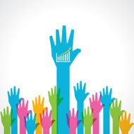 Colorful helping hand with business graph