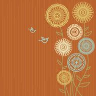 Floral background with cartoon birds N4