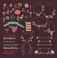 Big set of floral graphic design elements N32