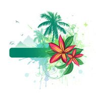 Title plate with palms and frangipani flowers