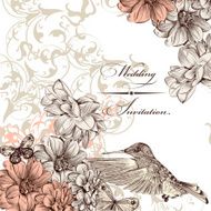 Wedding invitation card with birds and butterflies