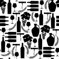 Vector pattern with black Wine illustrations silhouettes N2