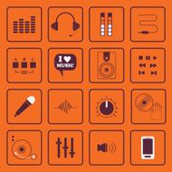 DJ sound and music flat icons set